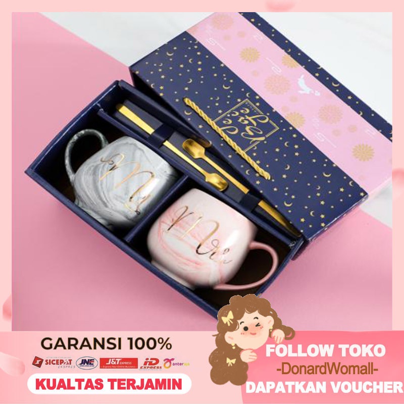 Set kotak hadiah gelas keramik couple gaya eropa utara gelas kopi mug hadiah pernikahan Mangkok Keramik