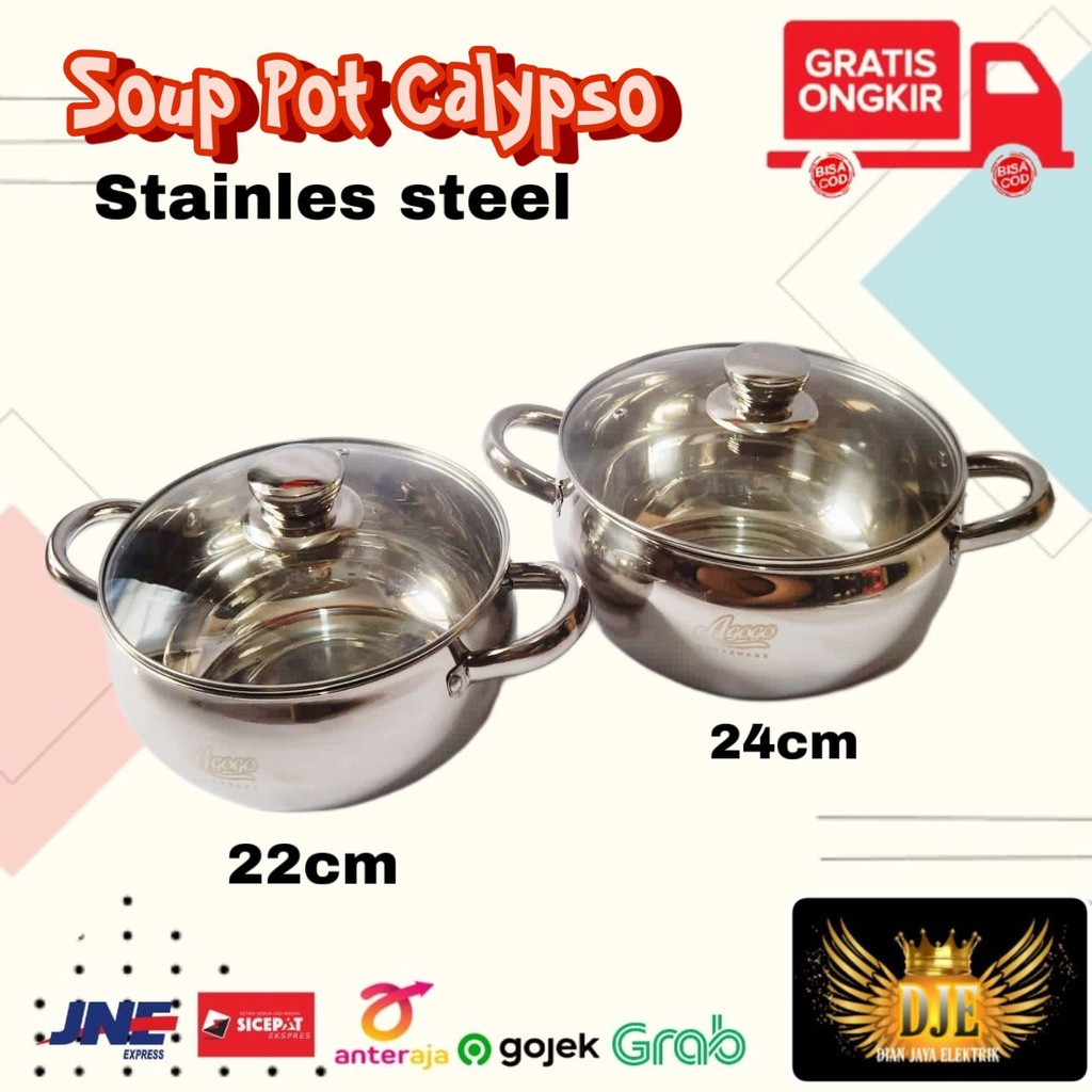 Calypso soup pot/ panci sup tutup kaca stainless 22cm 24cm