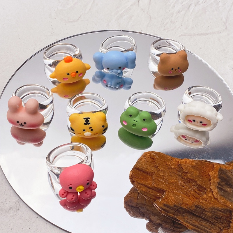 [Harga Grosir] Untuk Anak Gadis Anak Hewan Cincin Animal Zoo Meeting Fun Rings Square Acrylic Ring Indah Perhiasan Aksesoris Couple Ring Kartun Cincin Lucu Fashion