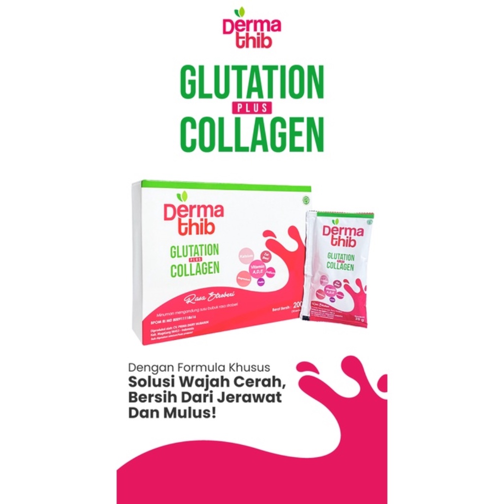 [ FREE GIFT ] Dermathib Collagen Drink Glutation Strawberry  - Dermatib Minuman Kolagen Pemutih Badan Colagen Beauty Original BPOM