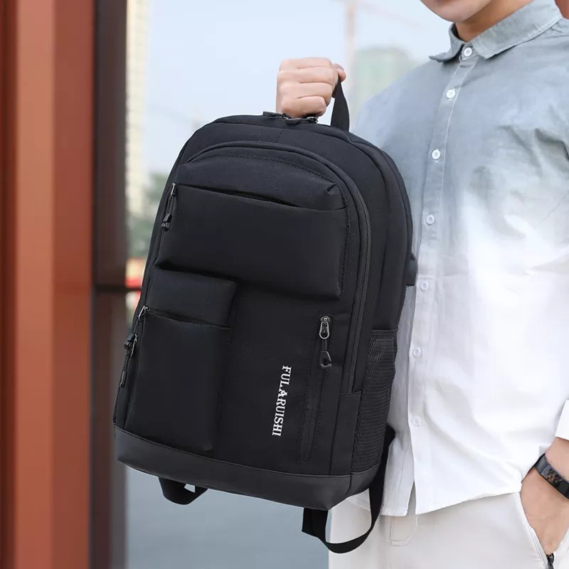 RANSEL BACKPACK KERJA KANTOR KULIAH SEKOLAH SD SMP SMA KANVAS POLOS HITAM NAVY ABU KAPASITAS BESAR MUAT LAPTOP