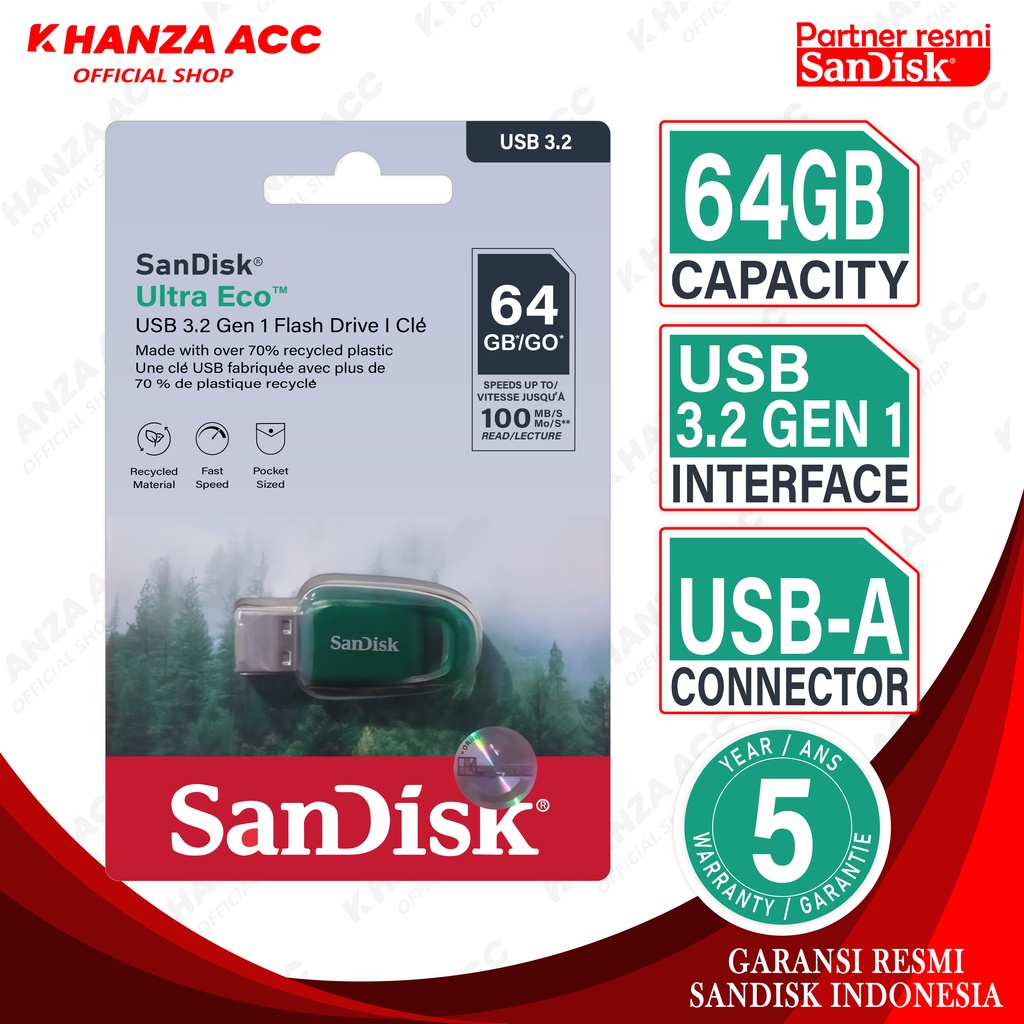 KHANZAACC SANDISK Ultra Eco Flashdisk 64GB / 128GB /256GB USB 3.2 Gen 1 CZ96