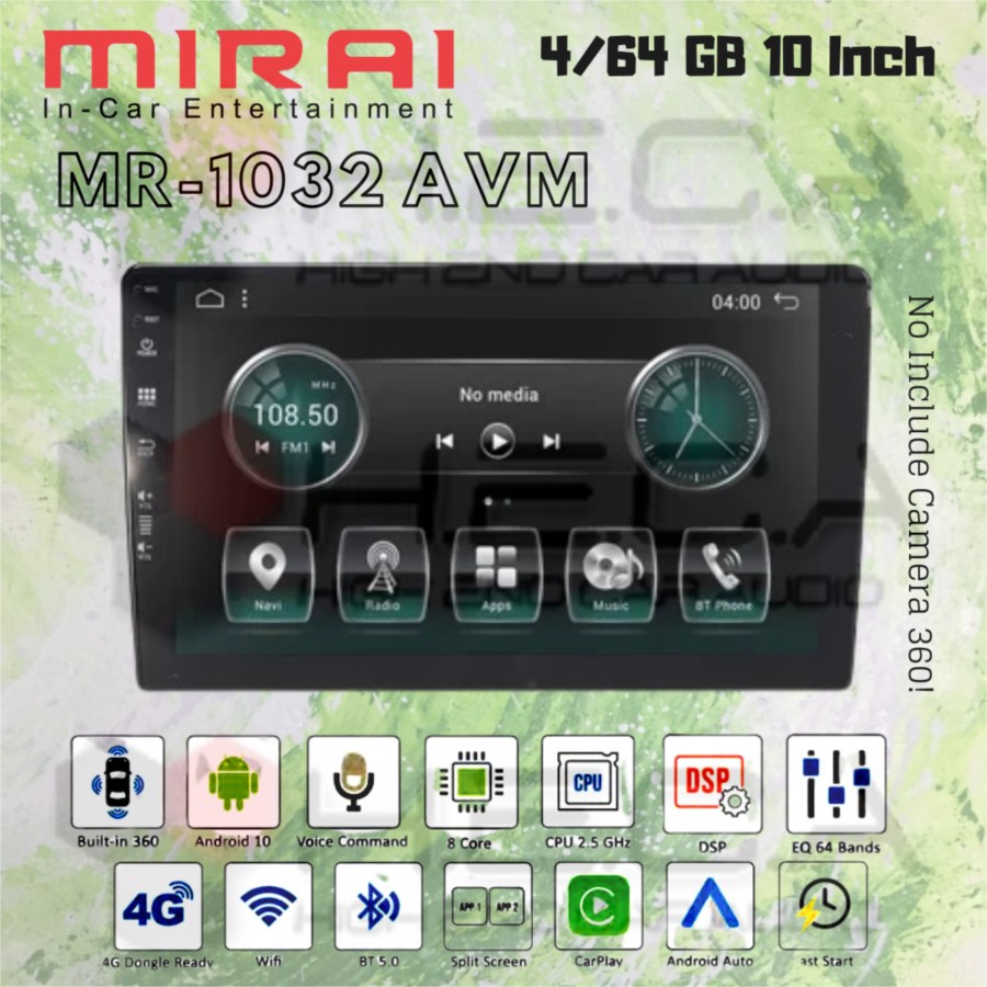 MIRAI MR-1032 AVM 4/64 GB Double Din Android 10 Inch Head Unit 1032AVM