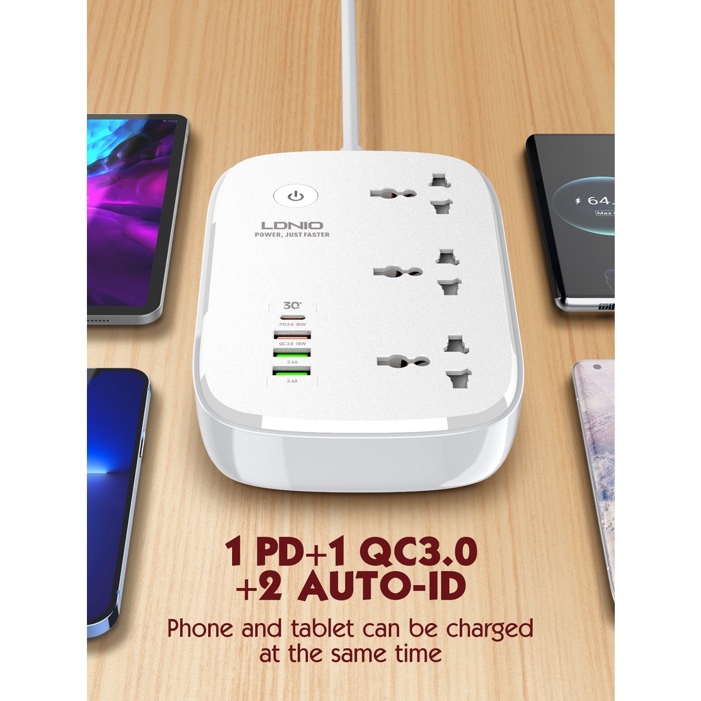 LDNIO Stop Kontak Power Socket SCW3451 SC3412 SC3604 Colokan Listrik Fast Charging 3 Socket 4 6 USB Port + Wifi Controller