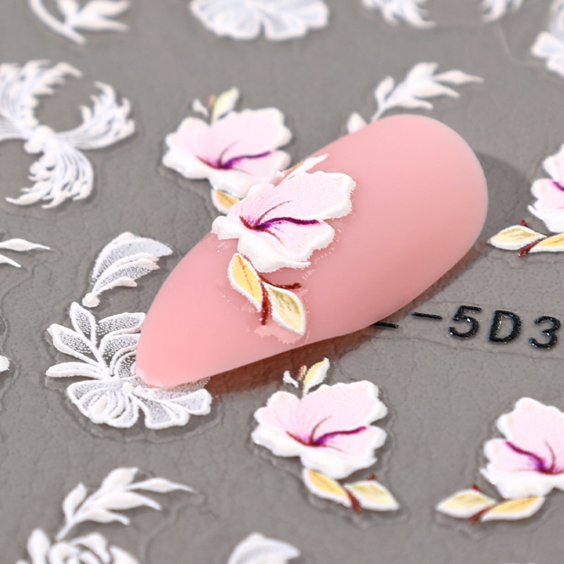 5d Bunga Putih Stiker Kuku Desain Pernikahan Sederhana Salju Timbul Perekat Diri Manicure Slider DIY Kuku Decals Accesories