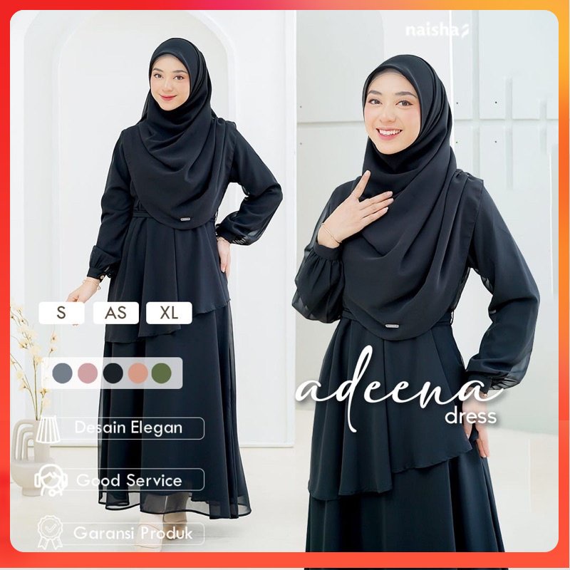 Naisha Official / Adeena Dress / Dress Kondangan / Dress Hitam / Gamis Hitam / Dress Wisuda