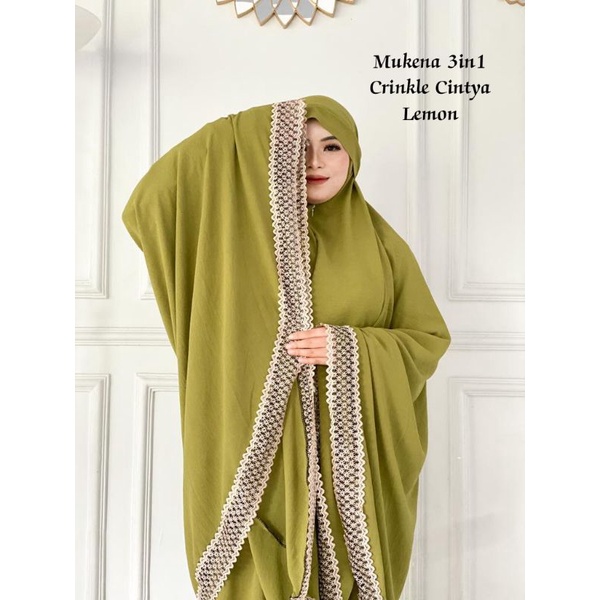 MUKENA DEWASA CRINKLE 3 in 1 Cintya Free Tas renda full