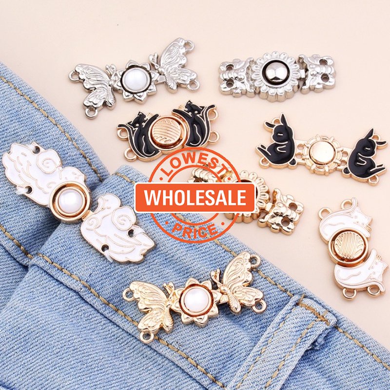 [Harga Grosir] Invisible Trouser Fastener Reusable Clothing Adjustment Buttons Wanita Rok Penutup Pinggang Tanpa Jahitan Lotus Butterfly Alloy Button