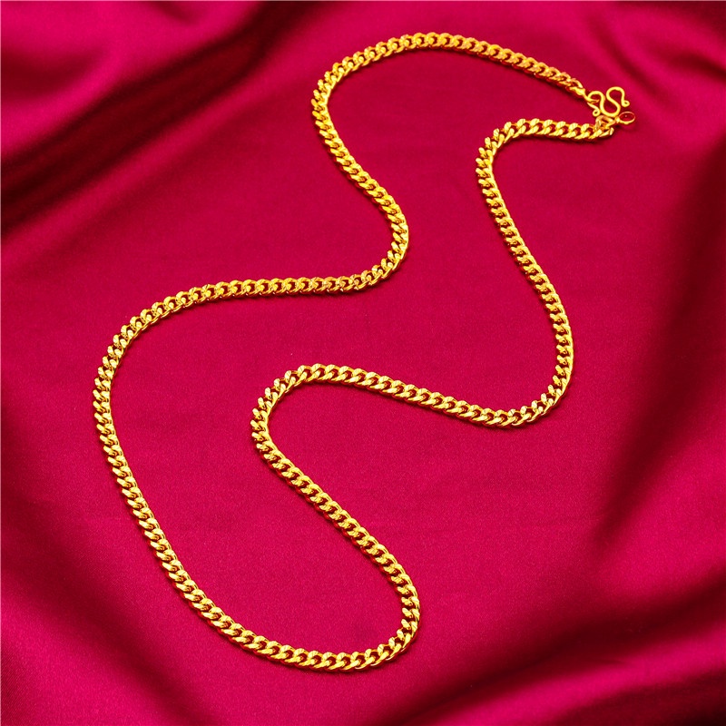 Goldkingdom Perhiasan Fashion Emas Asli Kadar 375 Bangkok Aksesoris Ready Stock Lapis Emas Pinggiran Lebar Sederhana Panjang 60 cm Memutar Kalung Caterpillar