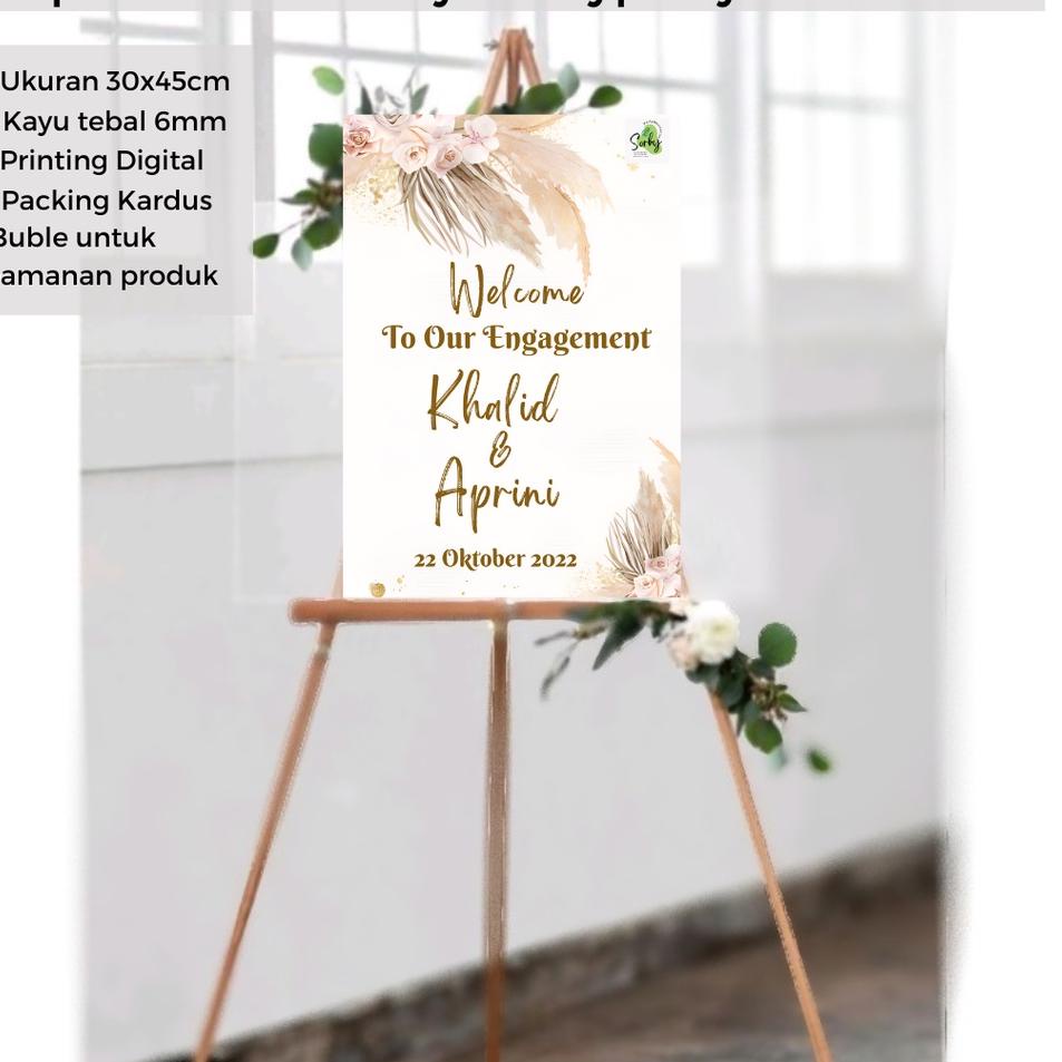 

Paket Meriah papan dekorasi lamaran nikahan aqiqah digital printing dengan kaki kayu