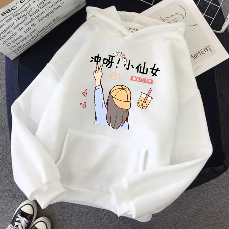 Sweater Hoodie Anak Perempuan BUILD UP BOBBA | Jaket Anak Cewek  Lucu (SABLON DTF)