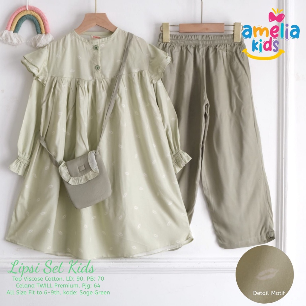 LIPSI SET KIDS ORIGINAL PREMIUM BY AMELIA SETELAN BAJU ANAK PEREMPUAN USIA 5-10 TAHUN ONESET KIDS BL