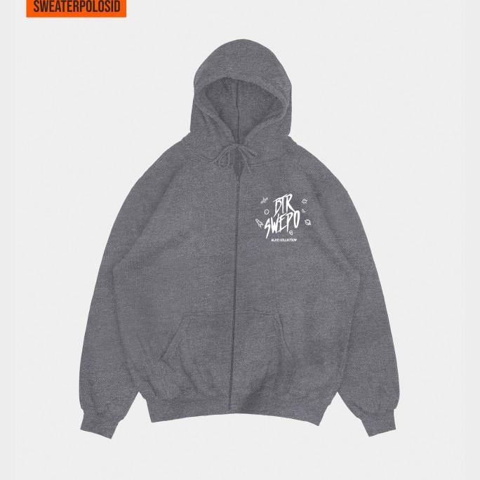 SWEPO x BTR Hoodie Zipper Space (Sablon dada kiri) - Abu Misty Tua,L