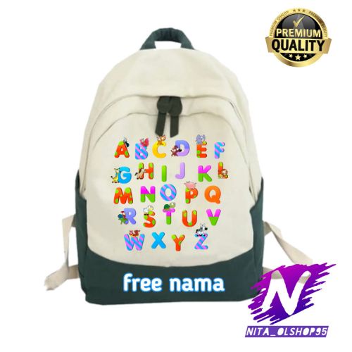 tan ransel sekolah anak alphabet huruf abc