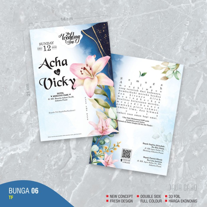 Blangko Undangan Kosong Pernikahan Java Card Bunga 06 TF Tanpa Foil Free Setting