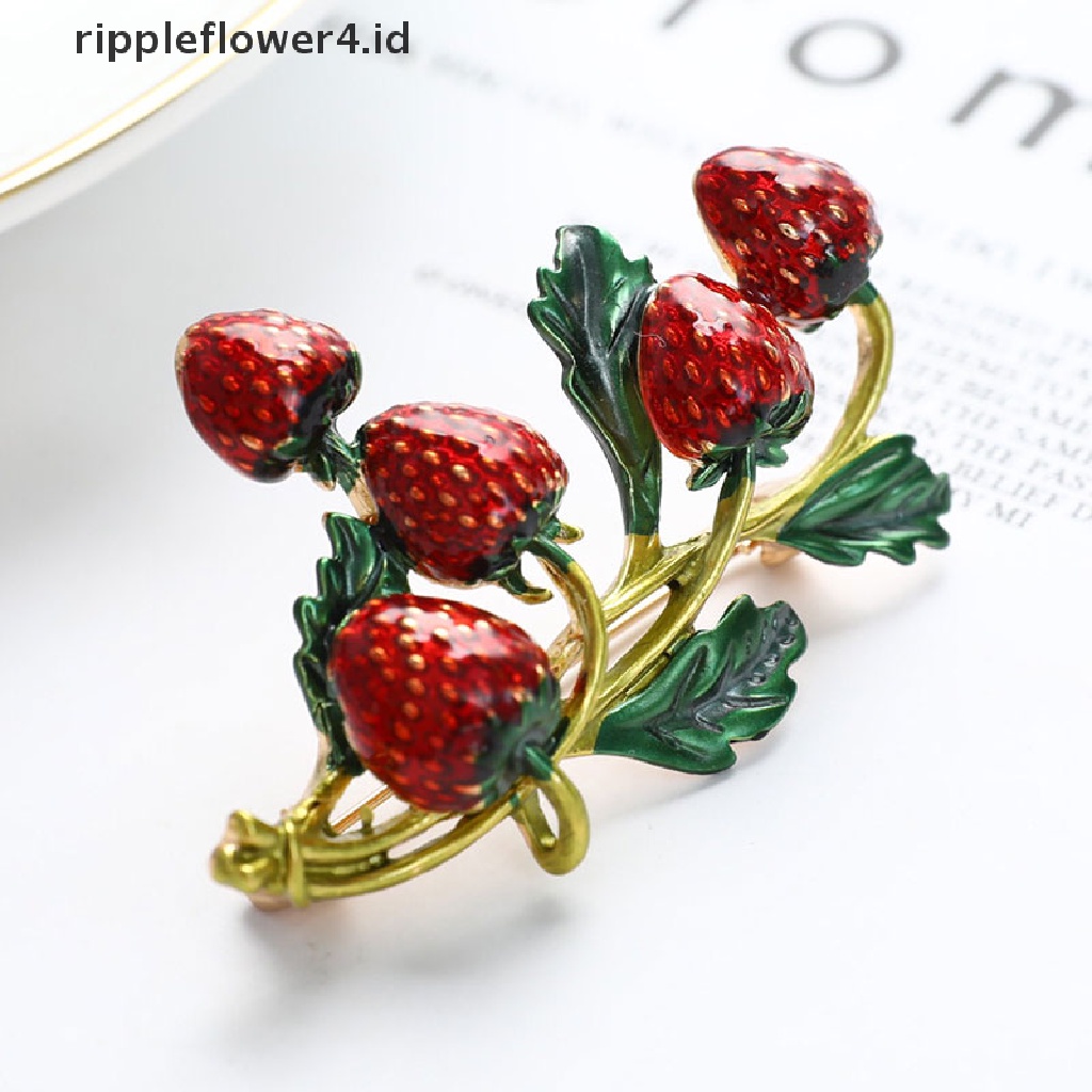 {rippleflower4.id} Bros Strawberry Pin Merah Desain Tanaman Permata Lucu Gaya Musim Panas~