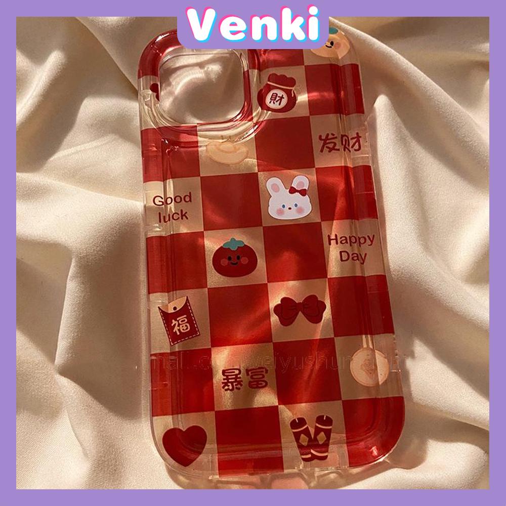Case For iPhone 14 Pro Max TPU Soft Jelly Airbag Clear Case Red Checkerboard Cute Bunny Camera Protection Shockproof For iPhone 14 13 12 11 Plus Pro Max 7 Plus X XR