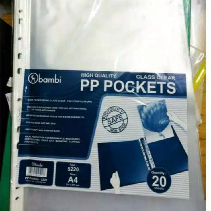 

Buruan Cek Plastik Pocket PP Transparan A4 BAMBI 5220/Binder Sheet Protector Glass Clear A4 - 10pcs