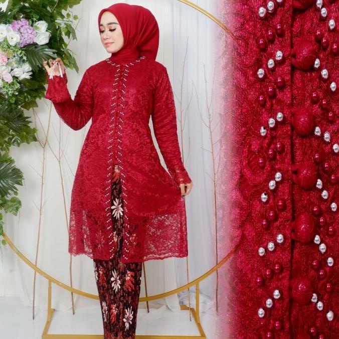 setelan kebaya brokat kancing depan mix payet/kebaya modern/kebaya