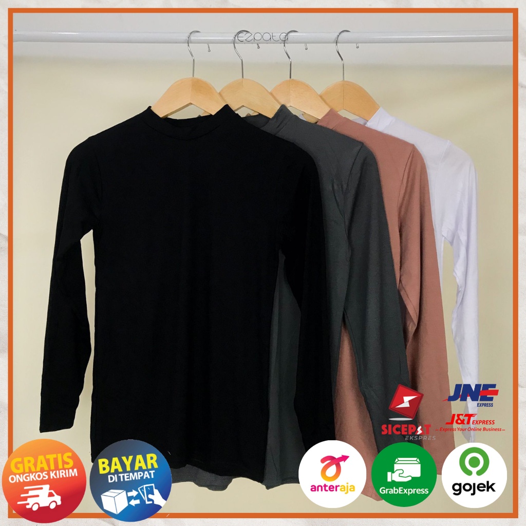 Ezpata Atasan Wanita Muslimah Baju Kaos Polos Daleman Manset Lengan Panjang Bahan Spandex Adem dan Melar