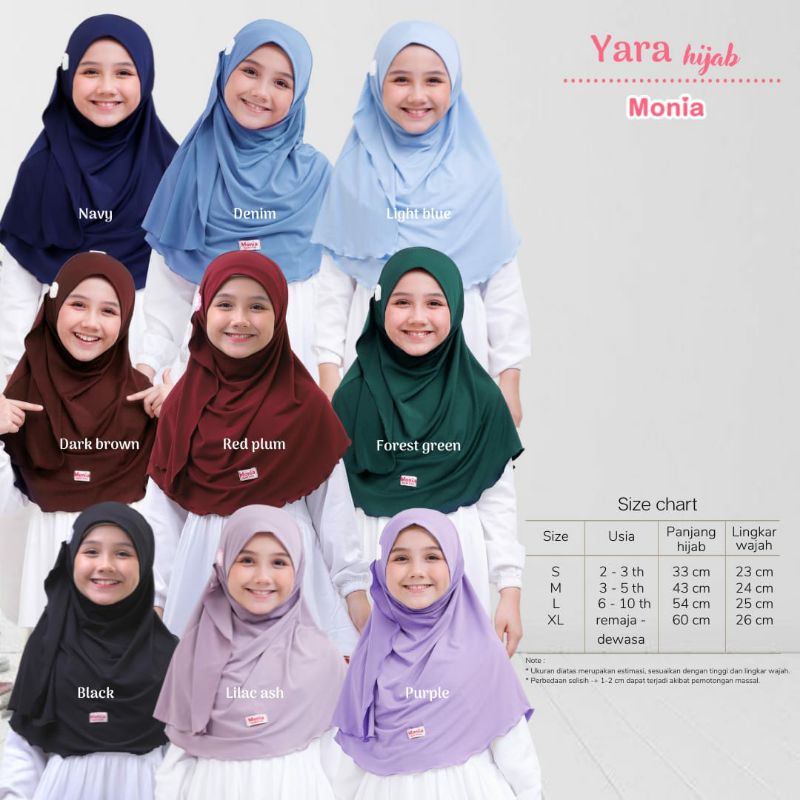 Best Seller Yara Hijab by Monia Hijab Kids size L (6-10th)  | Hijab instant terlaris | Jilbab Anak Instant