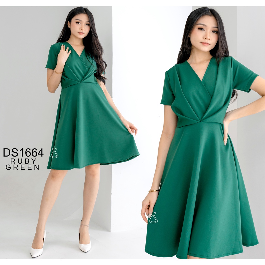 DS1664 - Dress Midi Scuba Stretch Flare Korean Style