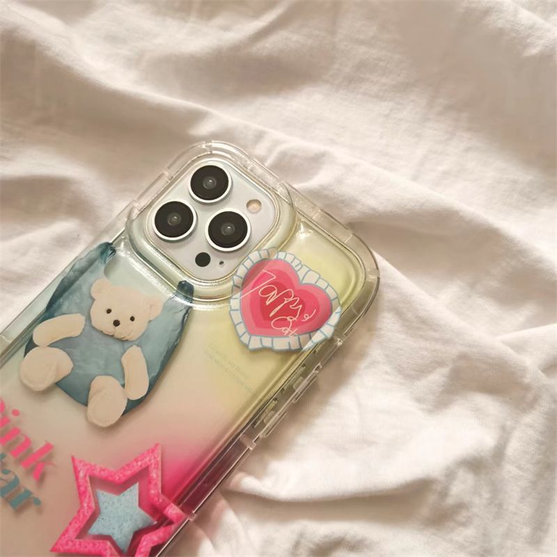 Cute Love Bear Soft Phone Case Kompatibel Untuk IPhone 14 13 12 11 Pro XS Max X XR 78 6 6S Plus Casing Transparan Shockproof TPU Cover