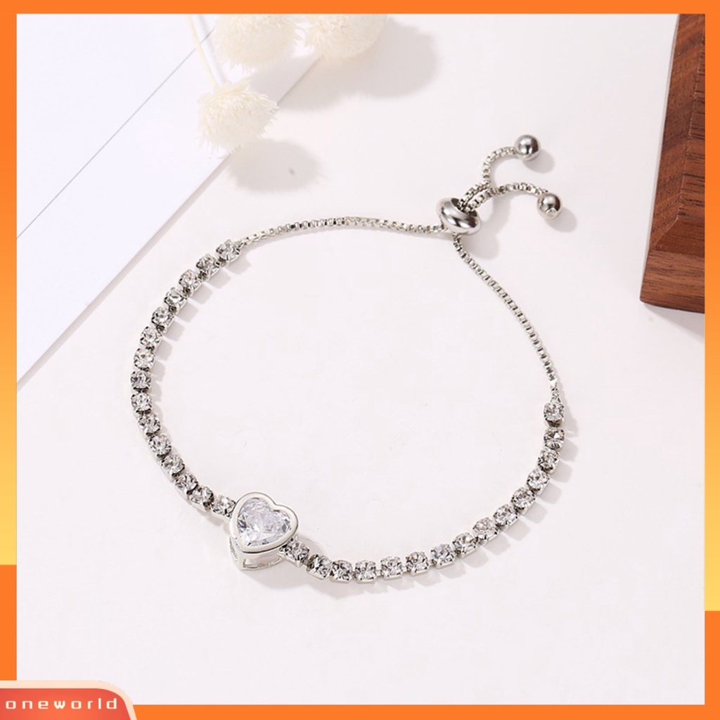 [WONE] Gelang Bangle Wanita All-match Cubic Zirconia Heart Cut Adjustable Untuk Hari Valentine