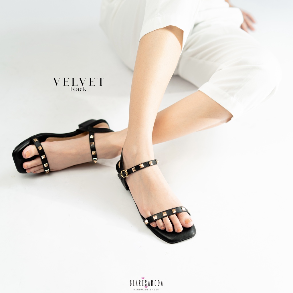 GLARISAMODA Velvet Heels 3cm Sepatu Sandal Wanita Nyaman Sendal Empuk