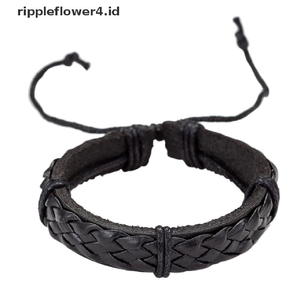 {rippleflower4.id} 6pcs/set Vintage Pria Gelang Multilayer Tali Kulit Wax Rope Braided Bracelet~