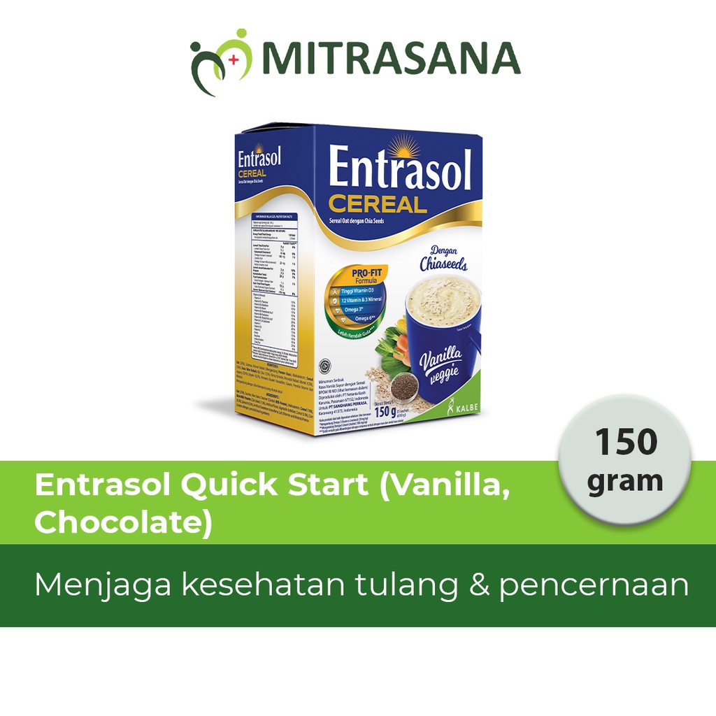 

Entrasol Quick Start Cokelat / Vanila - 5 sach @30 gr - Sarapan Sehat, Mudah, Dan Cepat Bernutrisi Tinggi