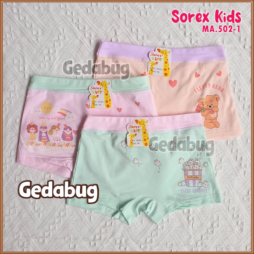 6 pcs CD Sorex Kids MA 502 Boxer Anak Perempuan Super Soft motif lucu | CD SK MA502 Gedabug