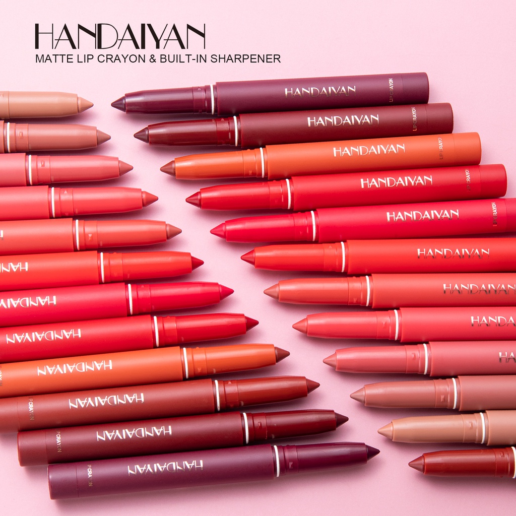 【 Baru】handaiyan Matte Lipstik Lip Crayon tahan lama anti air Smooth Lipstick pencils Lip Liner Antilengket Cup Lipliner
