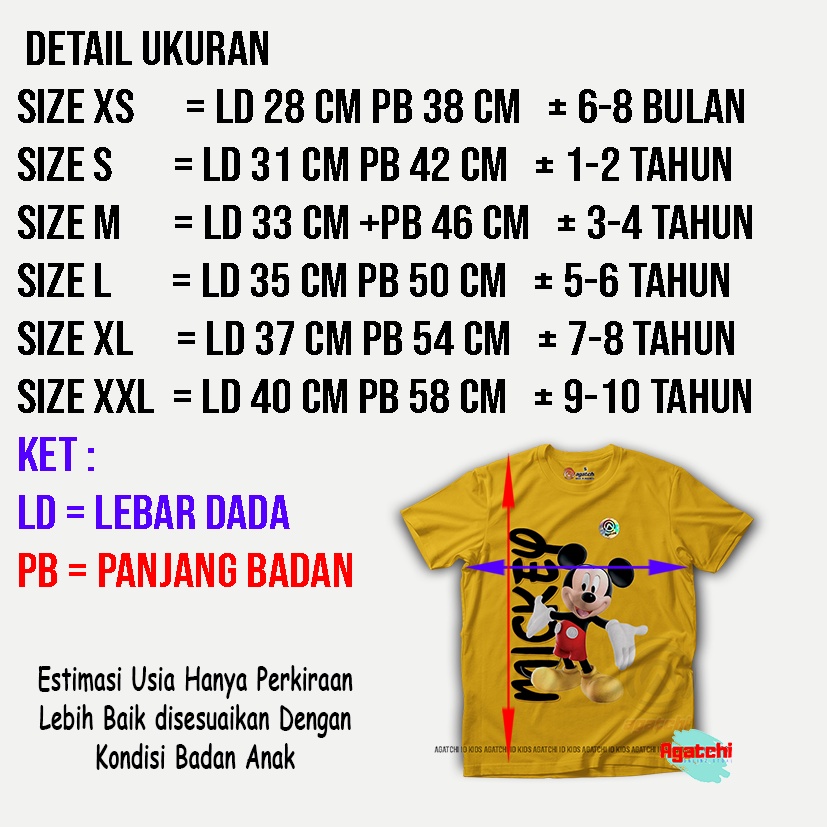 Baju Kaos Anak Laki - Laki Agatchi Motif karakter Micky