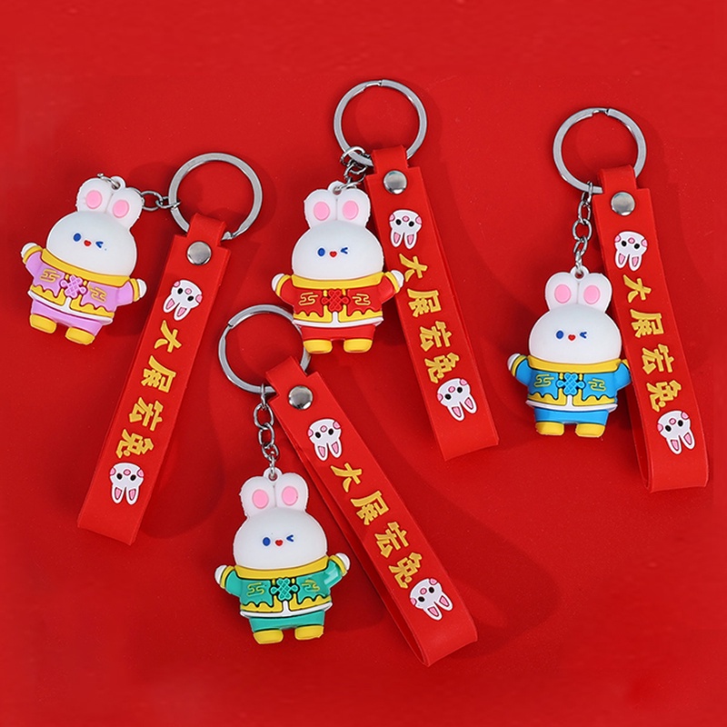 Kartun Silica Gel Rabbit Key Chain/ Gantungan Kunci Kelinci Tahun Baru/ Hiasan Kado Gantung Festival Musim Semi Imlek