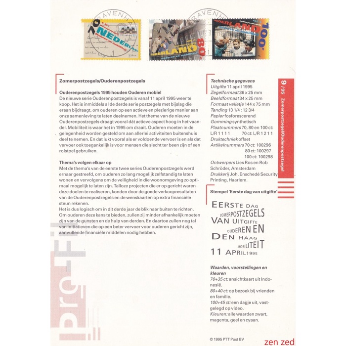 

A263 Perangko Info Page Belanda 1995 Summer Stamps 1 Pcs