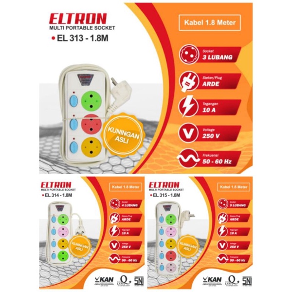 STOP KONTAK ELTRON WARNA WARNI + SWITCH 1.8M 3L / 4L / 5L LUBANG