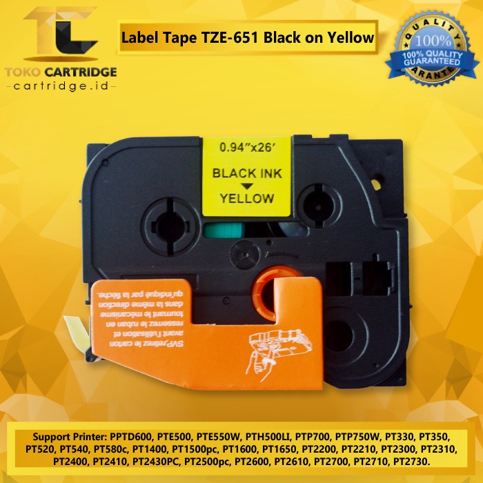 Label Tape TZE-651 TZE651 24mm x 8m Black On Yellow Printer Brothr