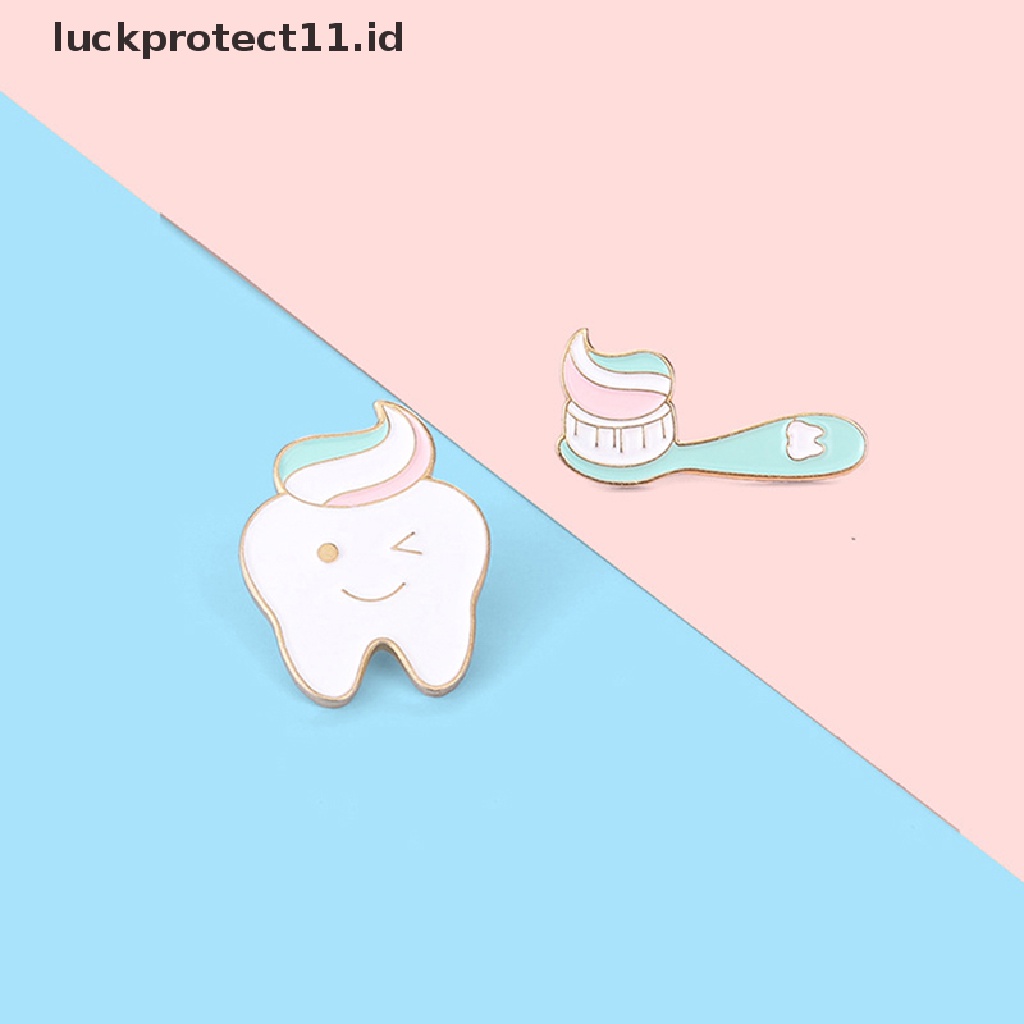 /Fashion Hot// Fashion// Pin Enamel Gigi Dan Sikat Gigi Kedip Smile Tooth Bros Badges.