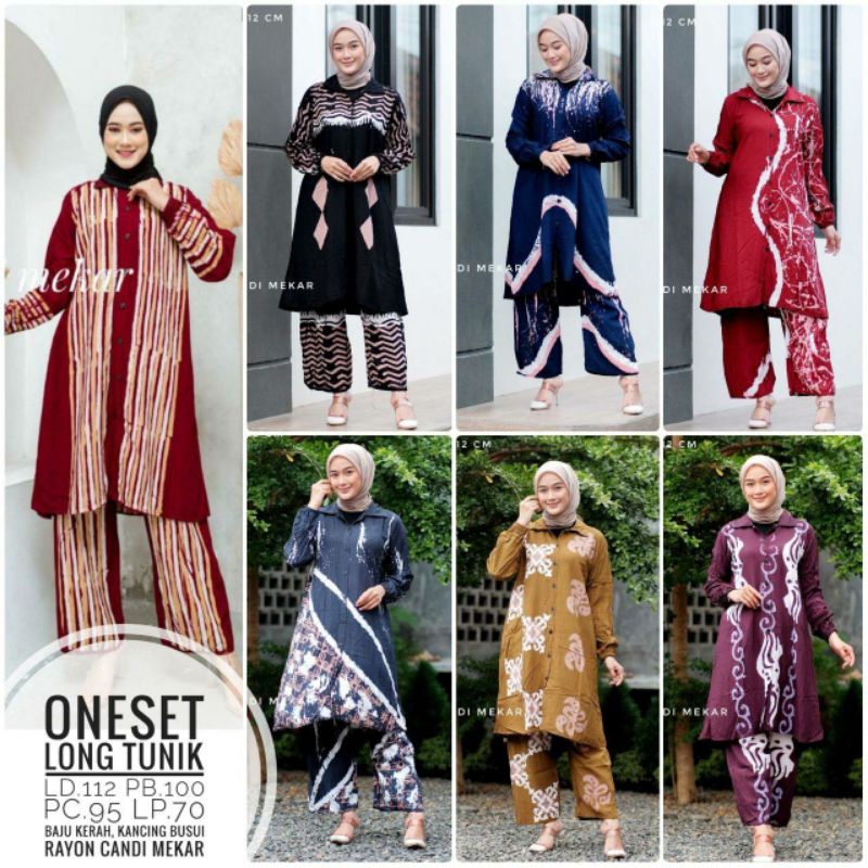 One Set Long Tunik Setelan Tunik Batik ORI Candi Mekar