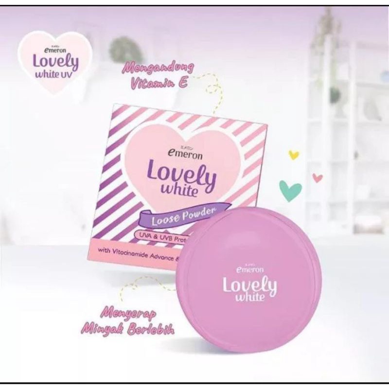 bedak tabur lovely white pink loose powder emeron lovely