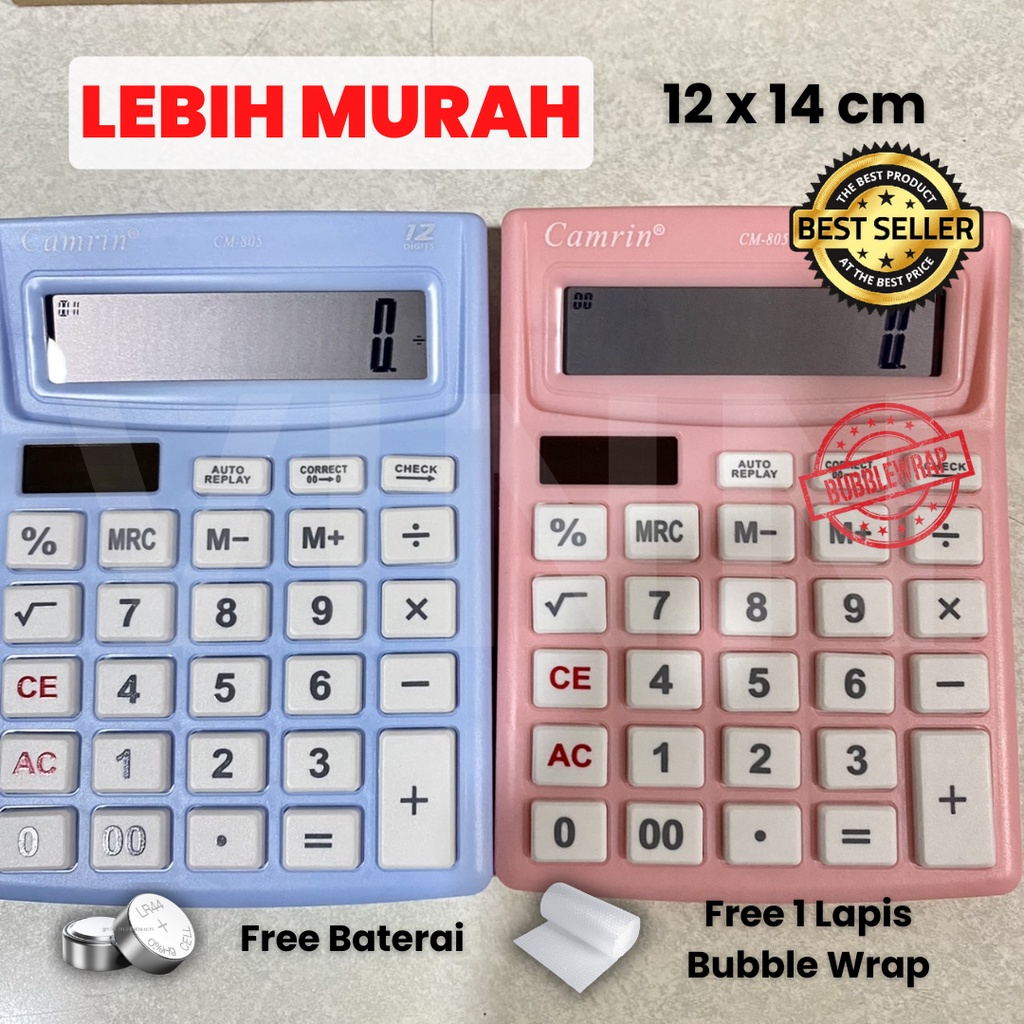 Kalkulator Calculator Warna CM 805 12 Digit Murah FREE BATERAI - Dual / 2 Power - Kalkulator Check // Kalkulator Sekolah - Kalkulator Kantor - Kalkulator Dagang