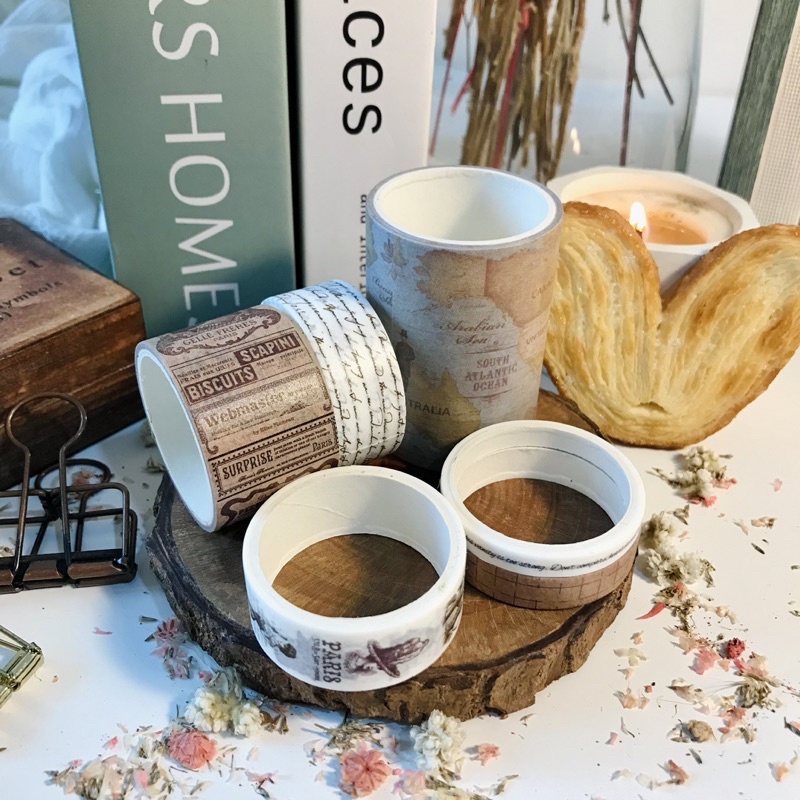 1 set washi tape vintage aesthetic dekorasi journal