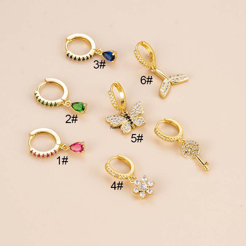 1biji Pinna Kupu-Kupu Bunga Ekor Ikan Juntai Pinna 9mm Helix Hoop Earrings Lobe Piercing