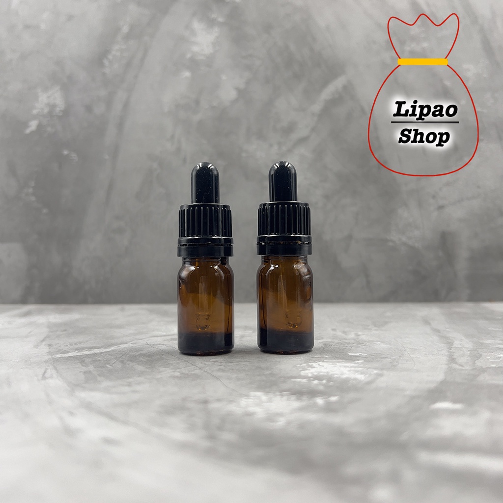 Botol Pipet 5ml Kaca Amber Coklat Tebal - Ring Hitam Segel Seal Serum Pipette Tetes Bottle