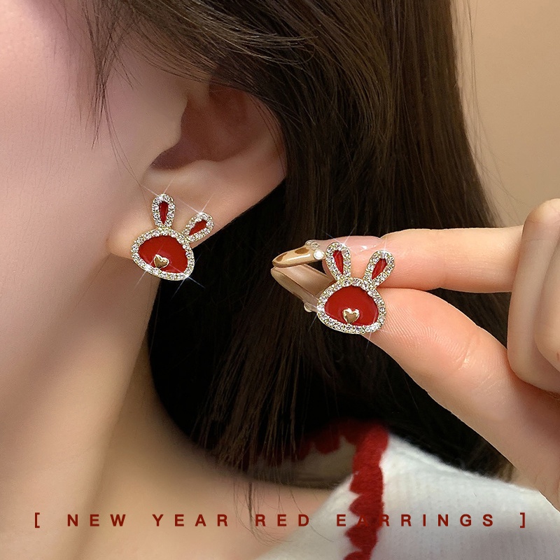 Anting Mutiara Merah Gaya Korea Musim Gugur Dan Musim Dingin Anting Wanita Anting Natal Dan Tahun Baru