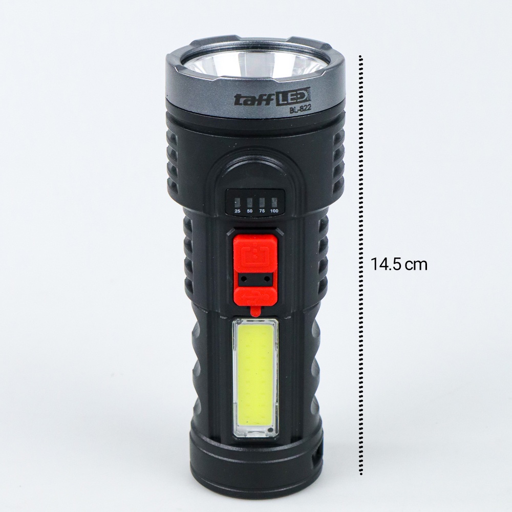 TaffLED Senter LED Flashlight Torch Waterproof USB Rechargeable Cree XPE + COB 7800 Lumens - Black - T4FL04BK