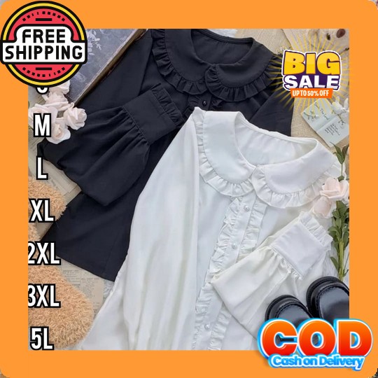 Baju Atasan Lengan Panjang Korean Style Baju Leher Oval Rufle Bluse Wanita Import Korean Style Kekin