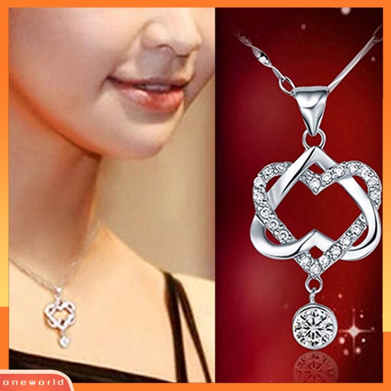 [WONE] Wanita Fashion Ganda Berongga Cinta Hati Liontin Kalung Rantai Choker Perhiasan