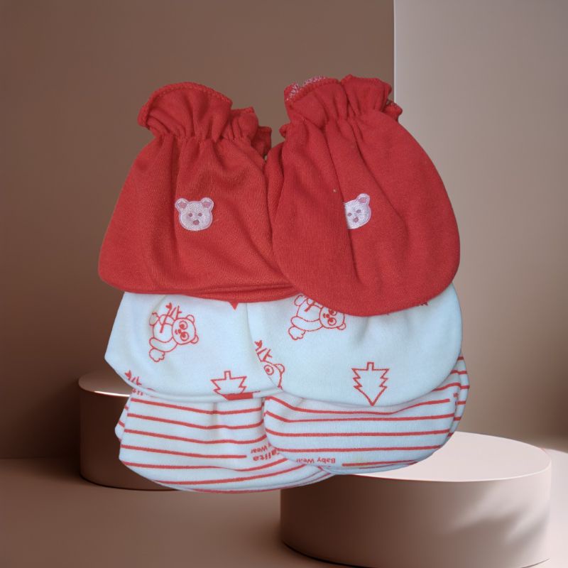 3 Set Sarung Tangan Kaki Bayi Baru Lahir Newborn Seri Merah